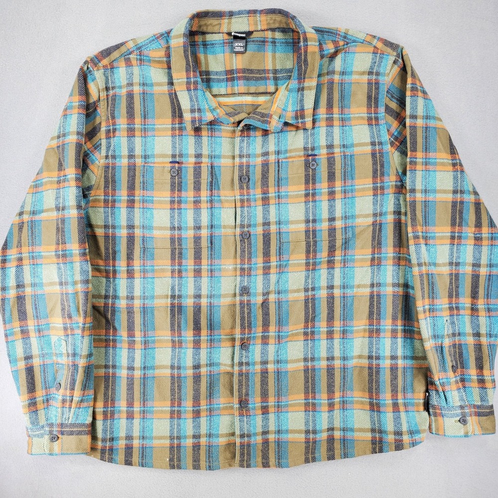 Cotopaxi Flannel Shirt Mens XXL Brown Blue Plaid Organic Cotton F22470M319